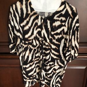 Ann Taylor Short Sleeved Animal Print Cardigan